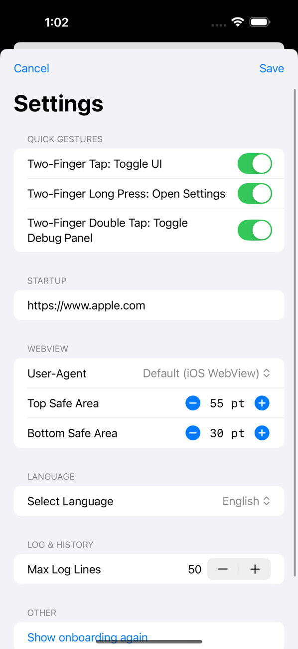 WebView-OK settings